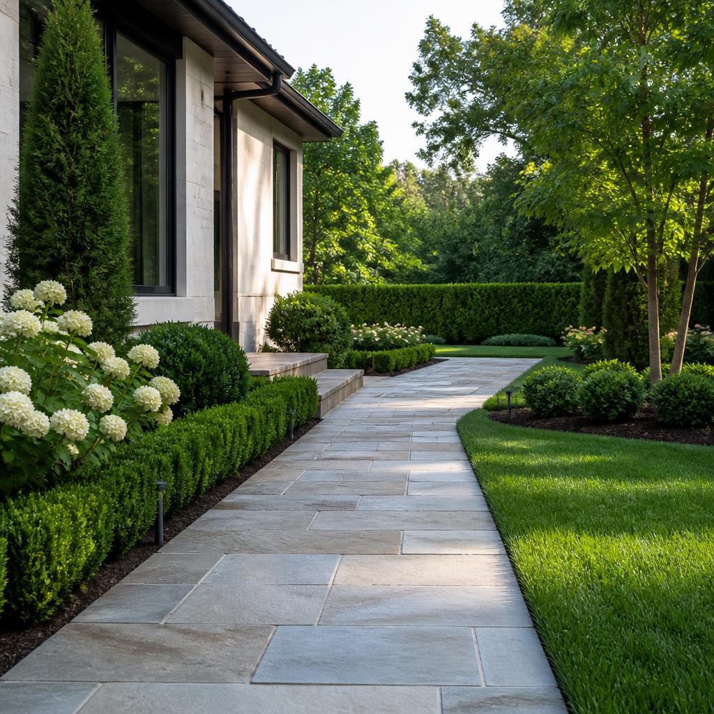 Tidy garden walkway illustrating residential garden maintenance (representative image)