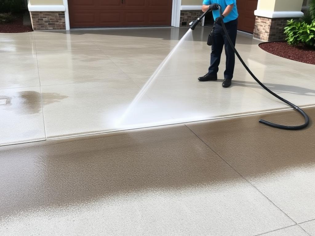 Pressure washing a concrete driveway clean at a Nairobi property